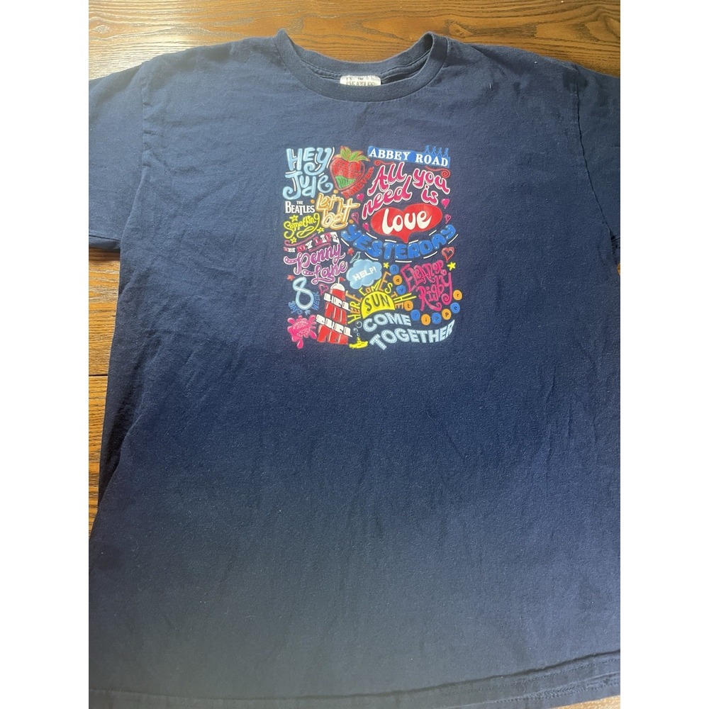 Beatles t-shirt with Different Song Titles Large Dark Blue Cotton Graphic Tee